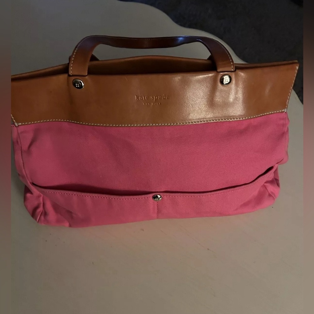 Kate spade pink canvas & leather tote bag with magnetic closure